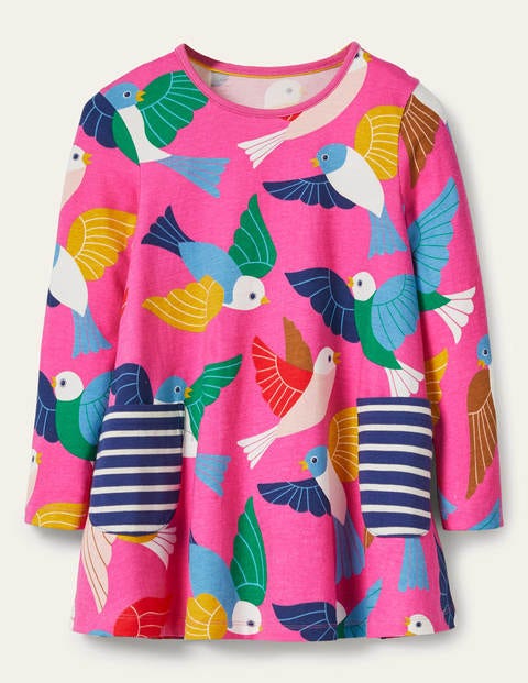 Printed Jersey Pocket Tunic - Tickled Pink Bird Song Printed Jersey Pocket Tunic - Tickled Pink Bird Song