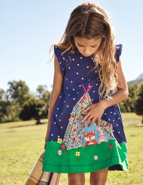 Jerseykleid mit Aufklappmotiv - Segelblau, Zelt Jerseykleid mit Aufklappmotiv - Segelblau, Zelt