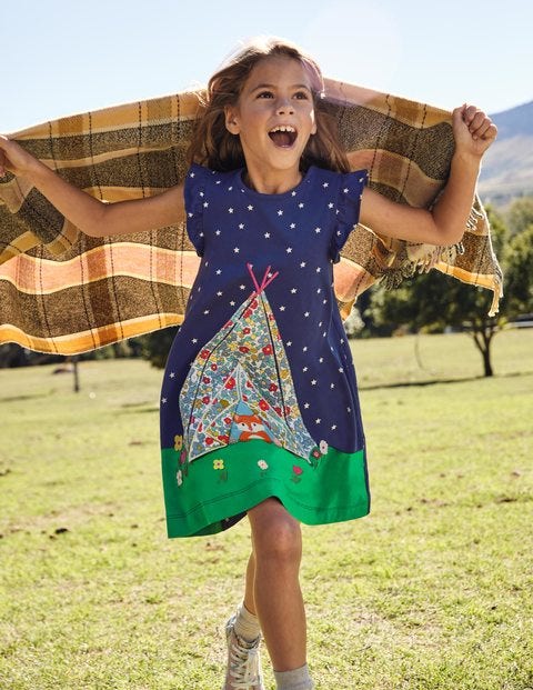 Jerseykleid mit Aufklappmotiv - Segelblau, Zelt Jerseykleid mit Aufklappmotiv - Segelblau, Zelt