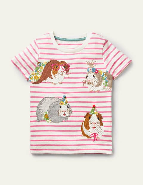 Short-sleeve Appliqué T-shirt - Ivory/ Formica Pink Guinea Pig