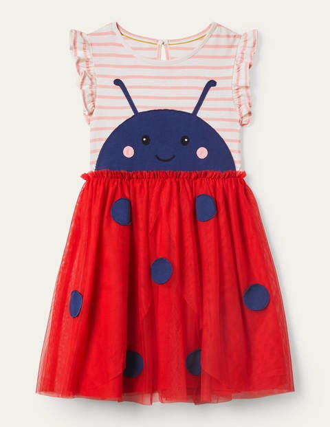 Tulle Appliqué Jersey Dress - Ivory/ Boto Pink Ladybird