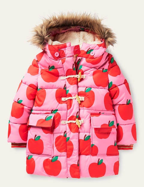Longline Padded Jacket - Bright Pink Petal Apples