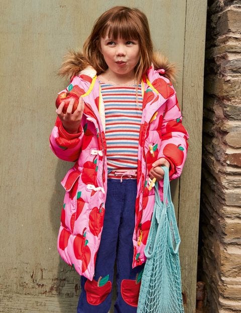 Lange Jacke mit Wattierung - Helles Blütenrosa, Äpfel Lange Jacke mit Wattierung - Helles Blütenrosa, Äpfel