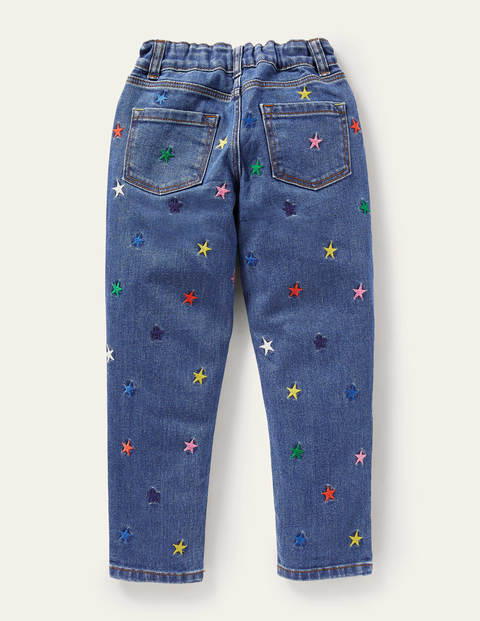 Girlfriend-Jeans - Mittleres Vintageblau, Gestickte Sterne