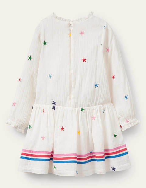 Embroidered Woven Dress - Ivory Stars Embroidered Woven Dress - Ivory Stars