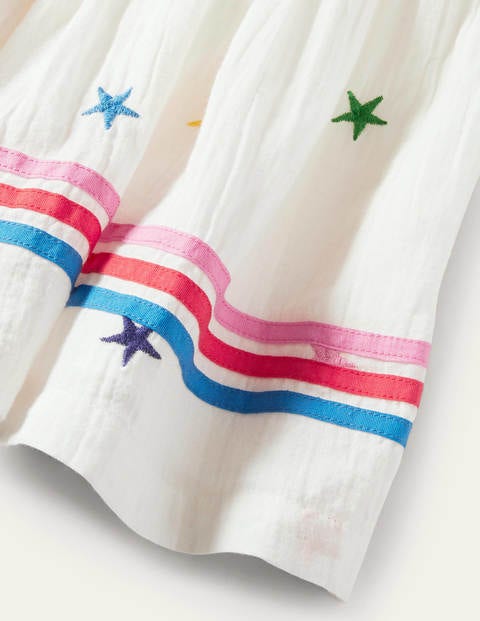 Embroidered Woven Dress - Ivory Stars Embroidered Woven Dress - Ivory Stars