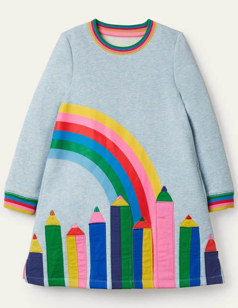 보덴 걸즈 스웻셔츠 원피스 Boden Applique Sweatshirt Dress - Light Blue Pencils