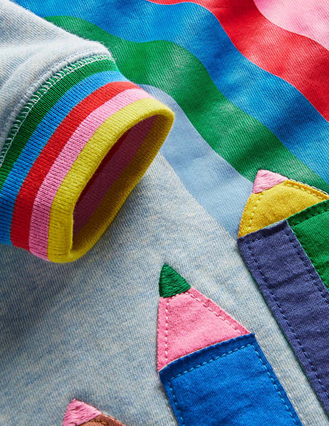 Appliqué Sweatshirt Dress - Light Blue Pencils Appliqué Sweatshirt Dress - Light Blue Pencils