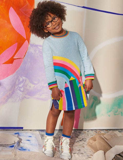 Appliqué Sweatshirt Dress - Light Blue Pencils Appliqué Sweatshirt Dress - Light Blue Pencils