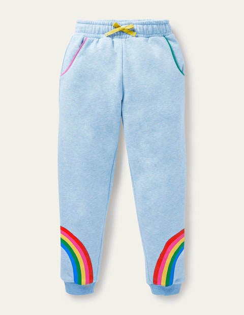 보덴 걸즈 조거 팬츠 Boden 코스y Applique Joggers - Light Blue Marl Rainbow