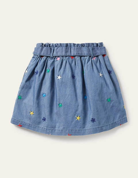 Tie Waist Embroidered Skirt - Mid Vintage Denim Star Tie Waist Embroidered Skirt - Mid Vintage Denim Star