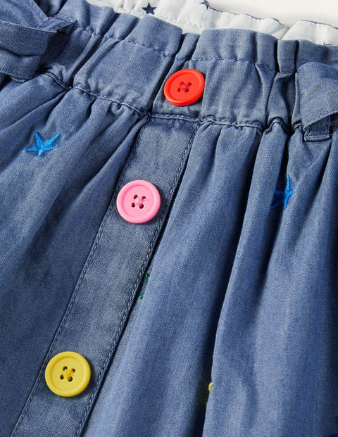 Tie Waist Embroidered Skirt - Mid Vintage Denim Star Tie Waist Embroidered Skirt - Mid Vintage Denim Star