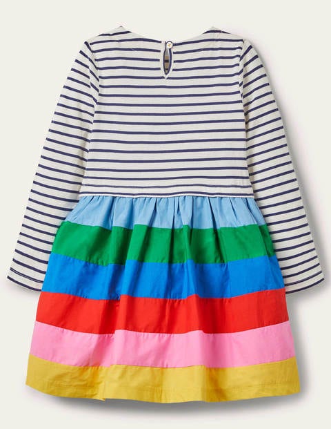 Hotchpotch Dress - Ivory/ Starboard Blue Rainbow Hotchpotch Dress - Ivory/ Starboard Blue Rainbow