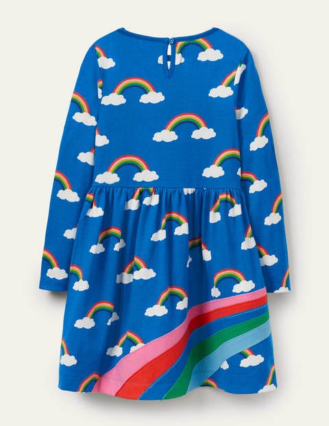 Fröhliches Kleid mit Applikation - Marokkoblau, Regenbogen mit Wolken Fröhliches Kleid mit Applikation - Marokkoblau, Regenbogen mit Wolken