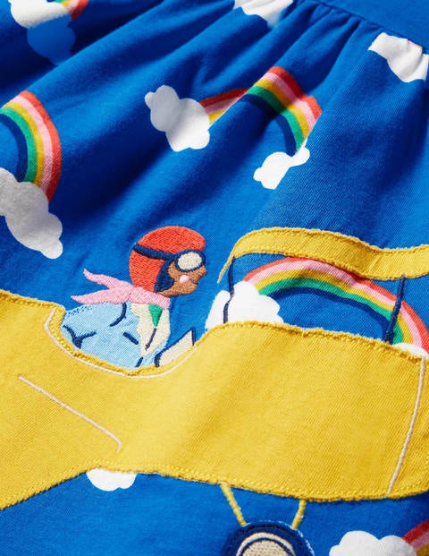 Fröhliches Kleid mit Applikation - Marokkoblau, Regenbogen mit Wolken Fröhliches Kleid mit Applikation - Marokkoblau, Regenbogen mit Wolken