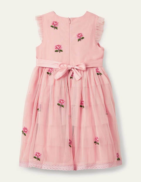 Tiered Tulle Embroidered Dress - Provence Dusty Pink Flowers Tiered Tulle Embroidered Dress - Provence Dusty Pink Flowers