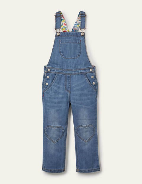 Latzhose mit weitem Bein und Herzaufnäher - Mittleres Vintageblau, Denim Latzhose mit weitem Bein und Herzaufnäher - Mittleres Vintageblau, Denim
