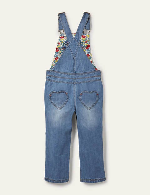 Latzhose mit weitem Bein und Herzaufnäher - Mittleres Vintageblau, Denim Latzhose mit weitem Bein und Herzaufnäher - Mittleres Vintageblau, Denim