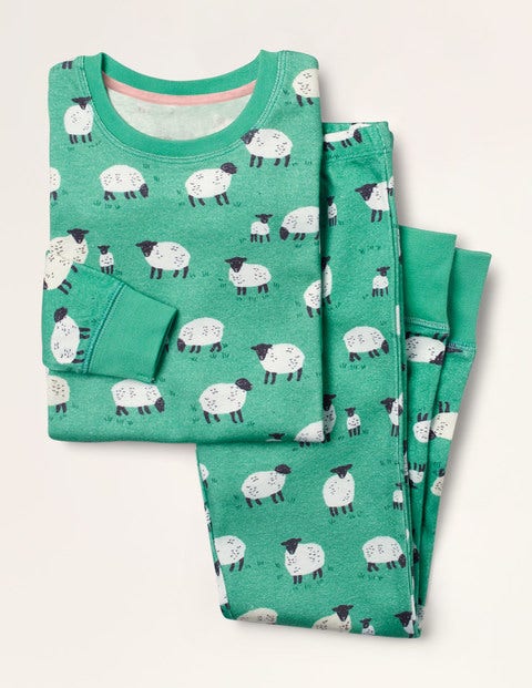 Snug Long John Pyjamas - Asparagus Green Sheep