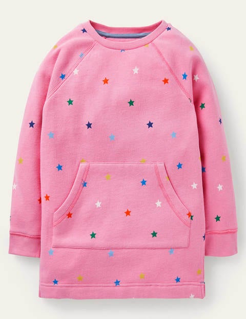 Printed Sweatshirt Tunic - Bright Petal Pink Stars