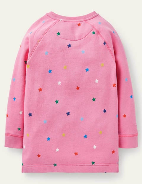 Printed Sweatshirt Tunic - Bright Petal Pink Stars Printed Sweatshirt Tunic - Bright Petal Pink Stars