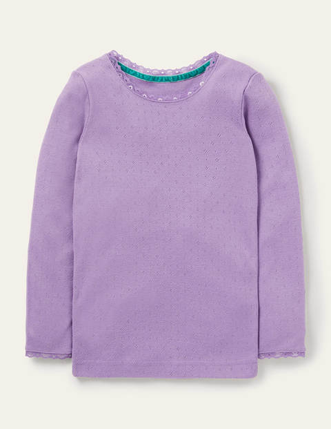 Supersoft Pointelle T-shirt Aster Purple Girls Boden, Aster Purple