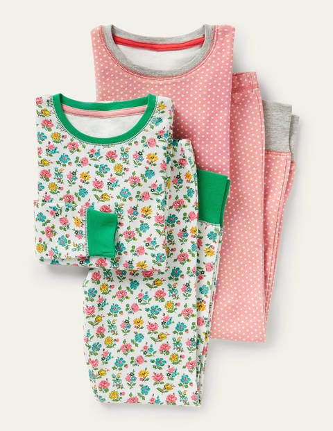 Twin Pack Snug Pajamas - Ivory Floral/Pink Spot