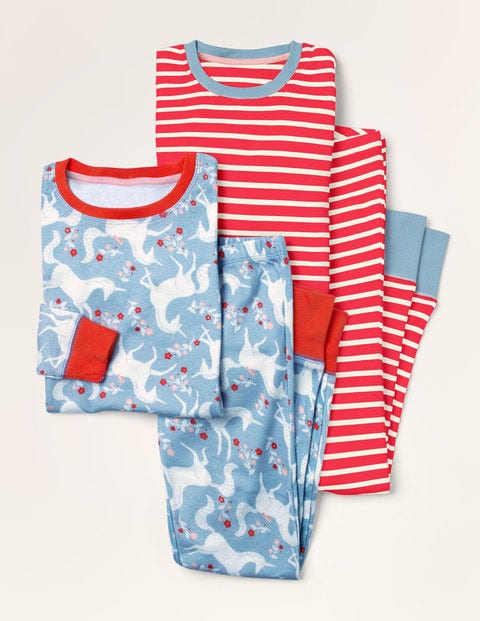 Twin Pack Snug Pajamas - Frosted Blue Unicorn/Red