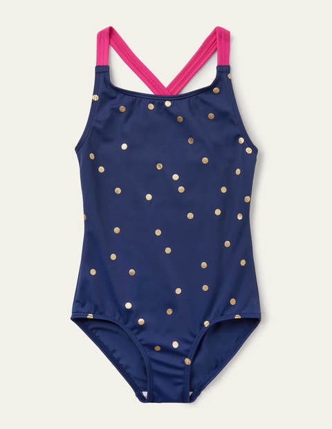 Cross-back Printed Swimsuit - Harmony Blue Gold Spot
