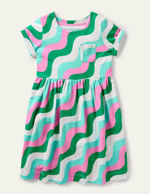 Short Sleeve Fun Jersey Dress - Sapling Green Wave