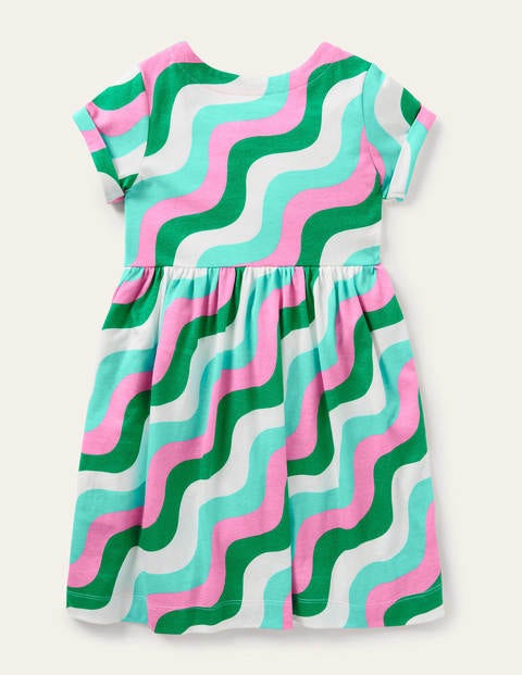 Short Sleeve Fun Jersey Dress - Sapling Green Wave