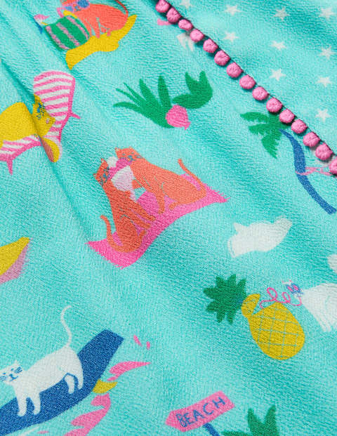 Gewebter Einteiler mit Quastenband - Poolblau, Katzen im Sommerurlaub Gewebter Einteiler mit Quastenband - Poolblau, Katzen im Sommerurlaub