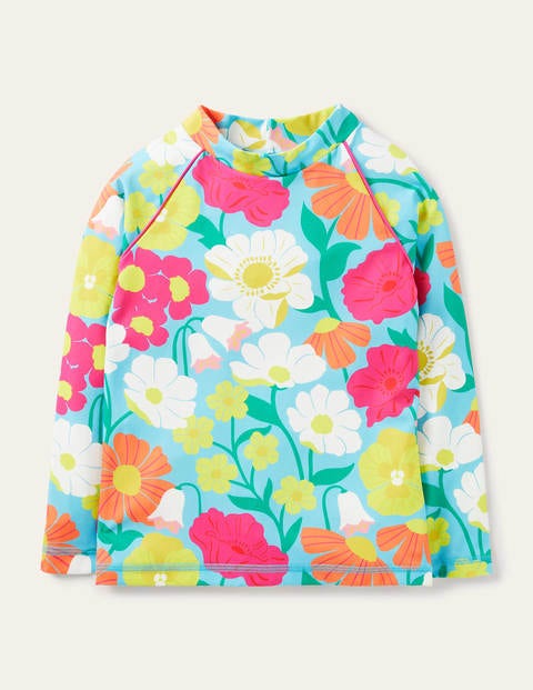 Langärmliges Badeshirt - Meerblau, Märchenhaftes Blumenmuster Langärmliges Badeshirt - Meerblau, Märchenhaftes Blumenmuster