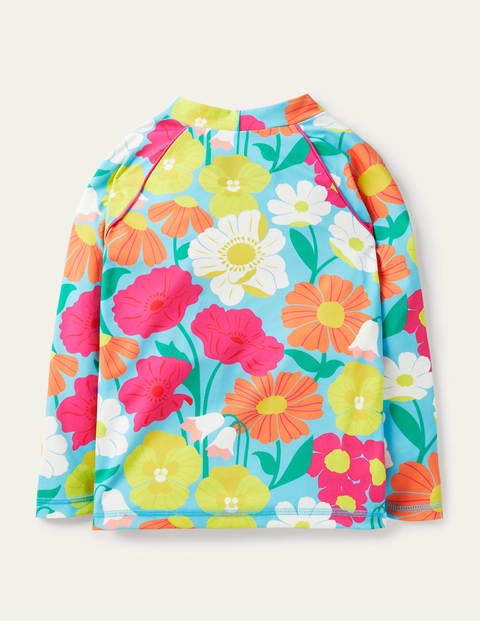 Langärmliges Badeshirt - Meerblau, Märchenhaftes Blumenmuster Langärmliges Badeshirt - Meerblau, Märchenhaftes Blumenmuster