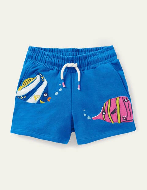 Appliqué Jersey Shorts - Moroccan Blue Fish