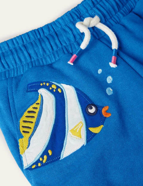 Appliqué Jersey Shorts - Moroccan Blue Fish Appliqué Jersey Shorts - Moroccan Blue Fish