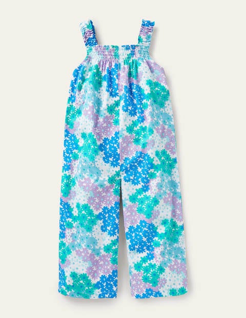 Printed Wide Leg Jumpsuit - Moroccan Blue Daisy