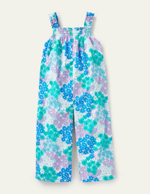 Gemusterter Jumpsuit mit weitem Bein - Marokkoblau, Gänseblümchenmuster Gemusterter Jumpsuit mit weitem Bein - Marokkoblau, Gänseblümchenmuster