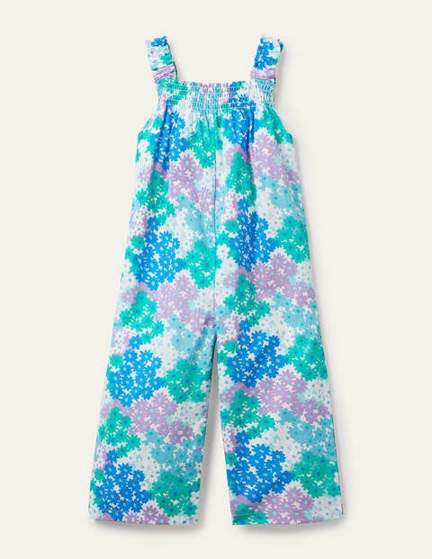Gemusterter Jumpsuit mit weitem Bein - Marokkoblau, Gänseblümchenmuster Gemusterter Jumpsuit mit weitem Bein - Marokkoblau, Gänseblümchenmuster