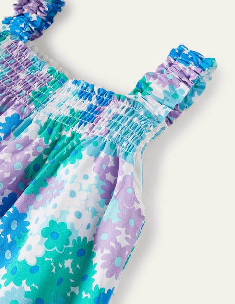 Gemusterter Jumpsuit mit weitem Bein - Marokkoblau, Gänseblümchenmuster Gemusterter Jumpsuit mit weitem Bein - Marokkoblau, Gänseblümchenmuster