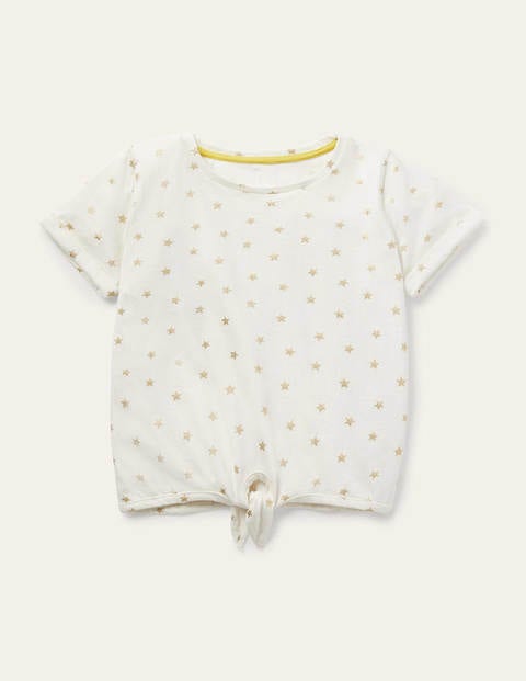Tie-front T-shirt - Ivory/ Gold Foil Little Star Tie-front T-shirt - Ivory/ Gold Foil Little Star