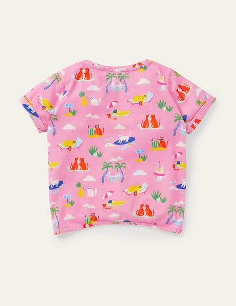 Tie-front T-shirt - Plum Blossom Pink Holiday Cats Tie-front T-shirt - Plum Blossom Pink Holiday Cats