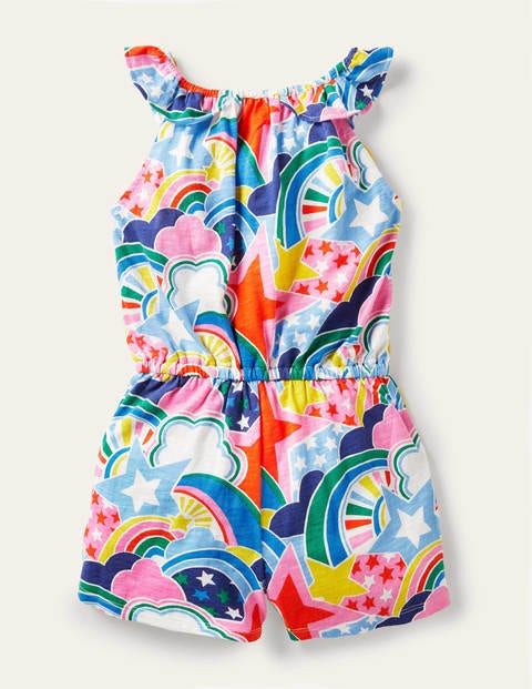 Charlie Pom Jersey Playsuit - Multi Star Rainbow Charlie Pom Jersey Playsuit - Multi Star Rainbow
