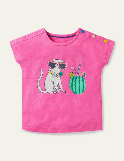 Button Detail Logo T-shirt - Tickled Pink Cool Cat Button Detail Logo T-shirt - Tickled Pink Cool Cat