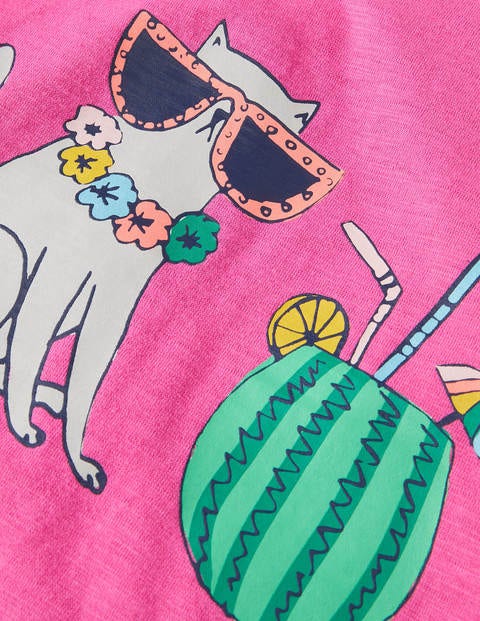 Button Detail Logo T-shirt - Tickled Pink Cool Cat Button Detail Logo T-shirt - Tickled Pink Cool Cat