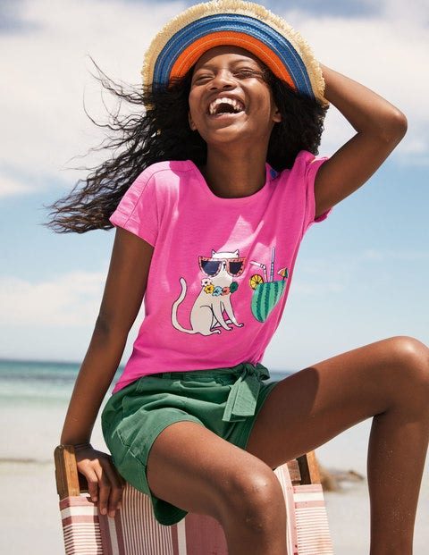 Button Detail Logo T-shirt - Tickled Pink Cool Cat Button Detail Logo T-shirt - Tickled Pink Cool Cat