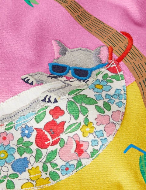 Funny Animals Appliqué T-shirt - Plum Blossom Pink Cat Funny Animals Appliqué T-shirt - Plum Blossom Pink Cat