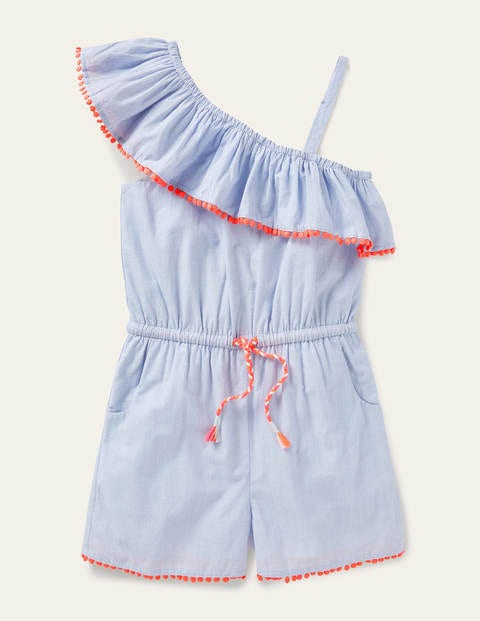 One Shoulder Tassel Romper - Chambray One Shoulder Tassel Romper - Chambray