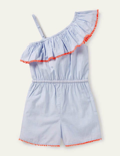One Shoulder Tassel Romper - Chambray One Shoulder Tassel Romper - Chambray