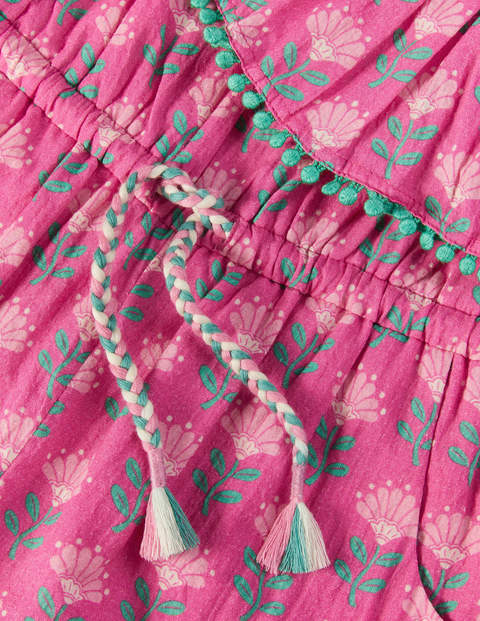 One Shoulder Tassel Romper - Tickled Pink Woodblock One Shoulder Tassel Romper - Tickled Pink Woodblock